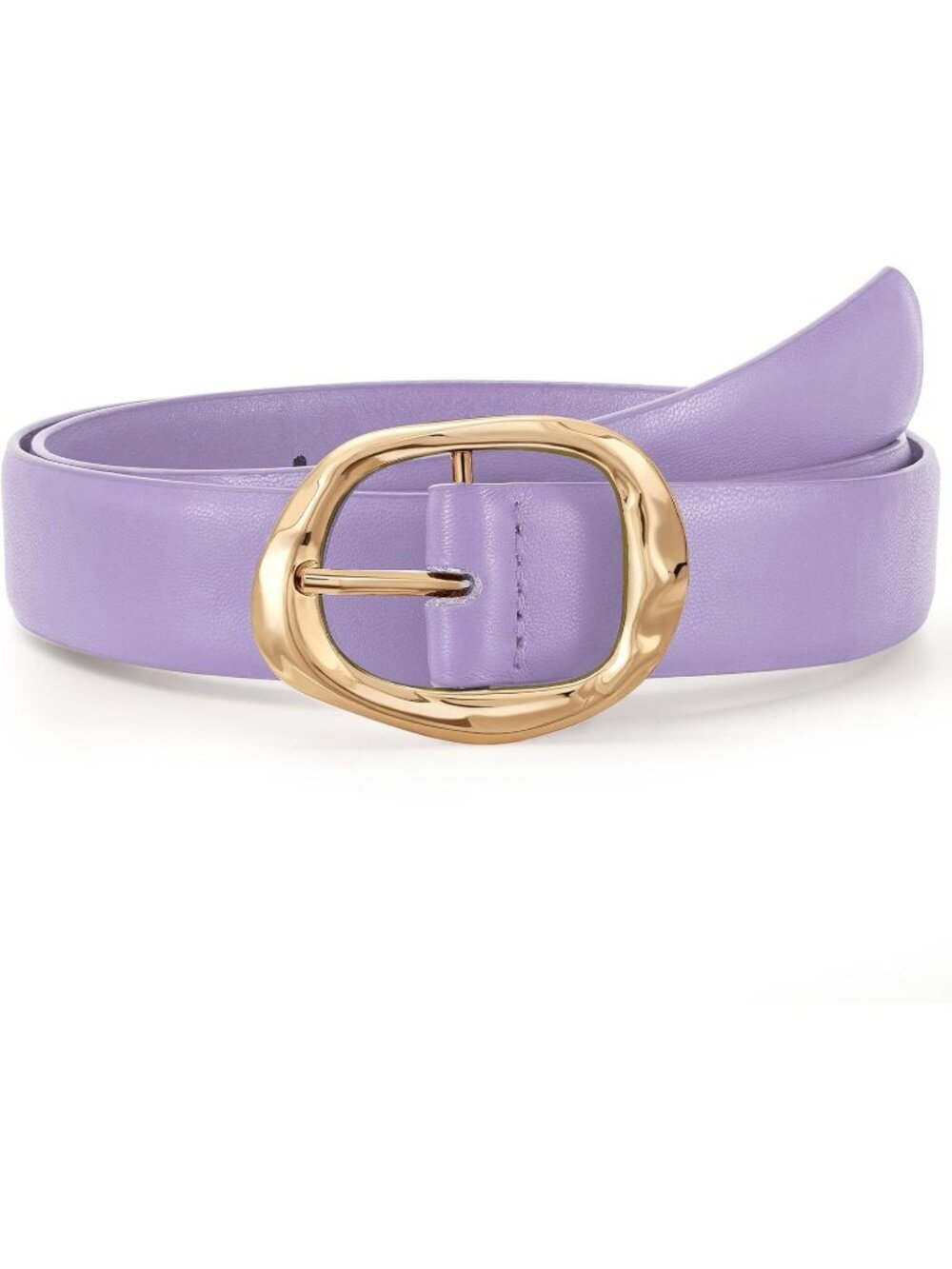 Women's Light Purple Faux Leather Casual Waist Stylish Fashion Belt Gold Buckle